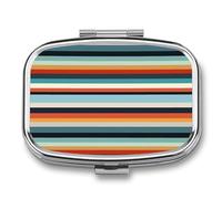 Fashion Striped Pill Box 2 Compartment, Portable Pill Case with Mirror for Pocket Purse Travel, Mini Metal Medicine Organizer for Vitamins Fish Oil