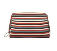 Fashion Striped Print Leather Makeup Bag Travel Cosmetic Bag Cute Vanity Case Toiletry Bag Skincare Pouch