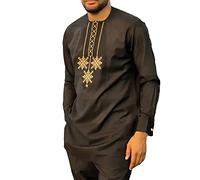 Fashion Suit Men African Clothing Traditional Ethnic Outfit 2 Piece Dashiki Shirt and Pants Long Sleeve Tracksuit Attire (Color : Black, Size : M)