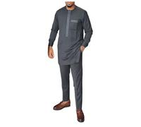 Fashion Suit Men African Clothing Traditional Ethnic Outfit 2 Piece Shirt and Pants Long Sleeve Tracksuit Attire Men's African Clothes Outfits (X2-Black, XXXXL)