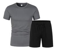 Fashion Suits for Men 2024 Summer Suits Men's Summer Breathable Two Breathable Volume T Shirt Shorts Set Bed Suits (Dark Gray, XXXXL)