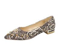 Fashion Summer and Autumn Women Pumps Heeled Flat Pointed Toe Pearl Colorful Print Wedge Heel Booties (Beige, 6)