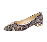 Fashion Summer and Autumn Women Pumps Heeled Flat Pointed Toe Pearl Colorful Print Wedge Heel Booties (Black, 4.5)