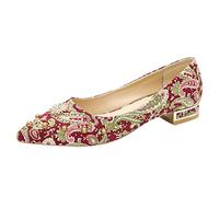 Fashion Summer and Autumn Women Pumps Heeled Flat Pointed Toe Pearl Colorful Print Wedge Heel Booties (Red, 5)