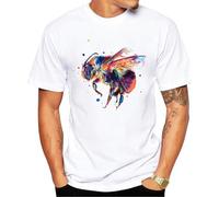 Fashion Summer Men's Short Sleeve Funny Honey bee Watercolor Print T-Shirt White XL
