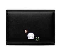 Fashion Summer Purse for Women Girls Compact Practical Trifold Design Solid Color Cute Cartoon Pattern Wallet Small, black, standard size
