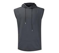 fashion sweatshirt Hooded Vest Men's Sports Summer Hoodie Basketball Vest Thin Sleeveless Top sweatshirt cardigan (Grey, L)
