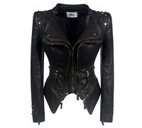 Fashion SX Women's Punk Studded Faux-alligator Print Pattern PU Leather Jackets Zipper Moto Biker Coat, Black, XXL