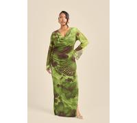 Fashion-Szn Curve Abstract Blurred Floral Cowl Neck Maxi Dress In Lime Lime 24