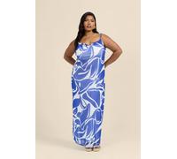 Fashion-Szn Curve Abstract Print Gold Trim Cowl Neck Maxi Dress In Blue Blue 14
