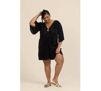 Fashion-Szn Curve Angel Sleeve O Ring Detail Plisse Playsuit In Black Black 18