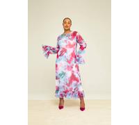 Fashion-Szn Curve Blurred Floral Ruffle Swing Maxi Dress In Blue Blue 20