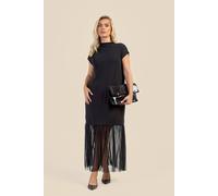 Fashion-Szn Curve Capped Sleeve Mesh Hem Maxi Dress In Black Black 18