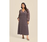 Fashion-Szn Curve Chocolate Polka Dot Balloon Sleeve Mesh Midi Dress Chocolate 18