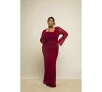 Fashion-Szn Curve Cowl Neck Burgundy Mesh Dress Burgundy 18