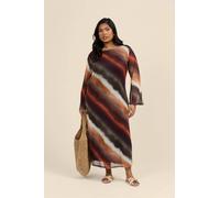 Fashion-Szn Curve Flare Sleeve Loose Fit Midi Dress In Ombre Stripe Print In Orange Orange 30-32
