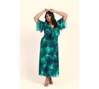 Fashion-Szn Curve Floral Green Abstract Tie Front Flutter Sleeve Midi Dress Green 18