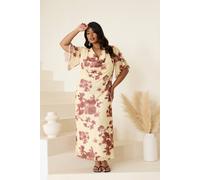 Fashion-Szn Curve Floral Print Cowl Neck Buttermilk Midi Dress In Yellow Yellow 18