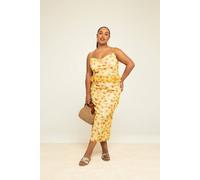 Fashion-Szn Curve Floral Printed Ruffle Sun Dress In Yellow Yellow 22