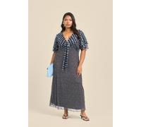 Fashion-Szn Curve Flutter Sleeve Mixed Polka Dot Midi Dress In Brown Brown 26-28