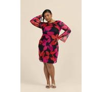 Fashion-Szn Curve Mesh Flare Sleeve Mini Dress In Bold Floral Print In Pink Pink 14
