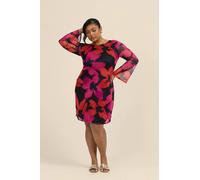 Fashion-Szn Curve Mesh Flare Sleeve Mini Dress In Bold Floral Print In Pink Pink 20