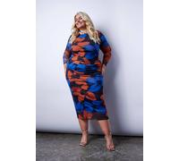 Fashion-Szn Curve Mesh Long Sleeve Midi Dress In Bold Floral Print In Blue Blue 30