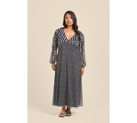 Fashion-Szn Curve Mixed Polka Dot Balloon Sleeve Midi Dress In Black Black 16