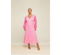 Fashion-Szn Curve Mixed Polka Dot Balloon Sleeve Midi Dress In Pink Pink 22