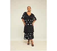 Fashion-Szn Curve Mixed Polka Dot Ruffle Midaxi Dress In Black Black 16