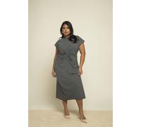 Fashion-Szn Curve Monochrome Knitted Stripe Capped Sleeve Midi Dress In Black Black 16