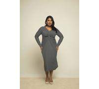 Fashion-Szn Curve Monochrome Knitted Stripe Twist Front Midaxi Dress In Black Black 16