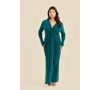 Fashion-Szn Curve Noelle Draped Front Emerald Double Layer Maxi Dress In Green Green 20