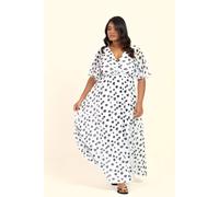 Fashion-Szn Curve Polka Dot Angel Sleeve Wrap Front Maxi Dress In White White 18