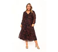 Fashion-Szn Curve Swirl Print Flare Sleeve Resort Kaftan In Brown Brown 16
