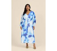 Fashion-Szn Curve Tie Dye Button Front Midi Dress In Blue Blue 20