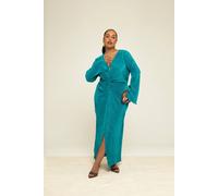 Fashion-Szn Curve Twist Front Plisse Flare Sleeve Midaxi Dress In Blue Blue 26-28