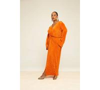 Fashion-Szn Curve Twist Front Plisse Flare Sleeve Midaxi Dress In Orange Orange 18