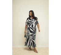 Fashion-Szn Curve Zebra Print Flutter Sleeve Aline Mesh Midaxi Dress In Black Black 16