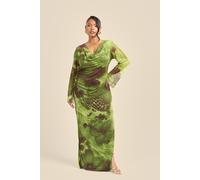 FASHION-SZN Women's Curve Abstract Blurred Floral Cowl Neck Maxi Dress in Lime | Size: 24 FASHION-SZN Lime 24