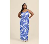 FASHION-SZN Women's Curve Abstract Print Gold Trim Cowl Neck Maxi Dress in Blue | Size: 14 FASHION-SZN Blue 14