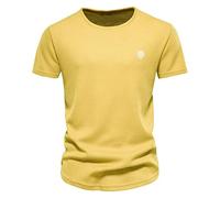 Fashion T Shirt for Men 2024 Casual Tops Shirts Mens Outdoor Short Sleeved Embroidered T Shirt Spring Plain Casual Top Mens Shirts Tall (Yellow, XL)