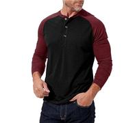 Fashion T Shirt for Men 2025 Long Sleeve Top Men's Fashion Spring and Autumn Casual Long Sleeve Button Color Blocking Button Long Sleeve T Shirt Top Men Tees (Black, M)
