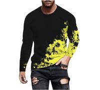 Fashion T Shirt Men Quick Dry Sweatshirts Splash Ink Pattern Stretch Base Layer Mens Muscle Comprehension Yoga Tops Mens Round Neck Full Sleeve T-Shirt Soft Cotton Mens Muscle Tops Patchwork Yellow
