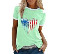 Fashion T Shirt Tops for Women Girl 2024 New Tees Women's 4th of July American Flag Print Tops Summer T Shirt Tops for Women 2024 Casual Independence Day Flag Womens Long Sleeve (Mint Green, S)