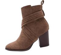 Fashion Thick Bottom Chunky Heel Women's Boots Breathable Fashion Round Head Chunky Heel Women's Shoes aterproof Ladies Boots (Brown, 7)