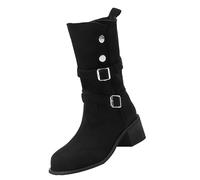 Fashion Thick Bottom Chunky Heel Women's Boots Breathable Fashion Round Head Chunky Heel Women's Shoes Womens Rain Boots Mid Calf Plaid (Black, 5)