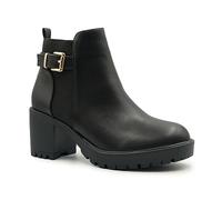 Fashion Thirsty Womens Chunky Block Mid High Heel Chelsea Ankle Boots Ladies Warm Winter Comfort Stretch Panel Side Buckle Lightweight Zip Up Boot Walking Shoes