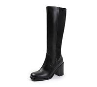 Fashion Thirsty Womens Knee High Boots Chunky Block High Heel Mid Calf Ladies Warm Winter Comfort Stretch Panel Lightweight Zip Up Boot Flat Walking Shoes
