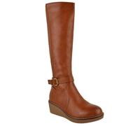 Fashion Thirsty Womens Knee High Wedge Heel Boots Winter Elastic Stretchy Walking Riding Wide Wider Calf Boot Shoes